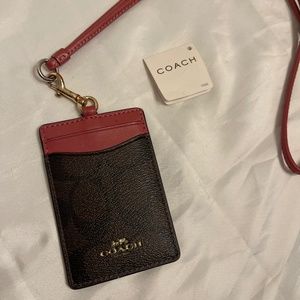Coach Red and Brown Key Card Holder